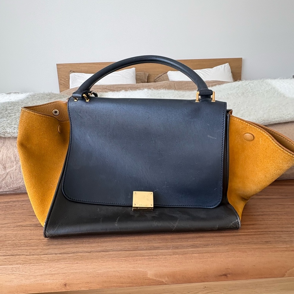 Celine Black and Yellow Leather Satchel